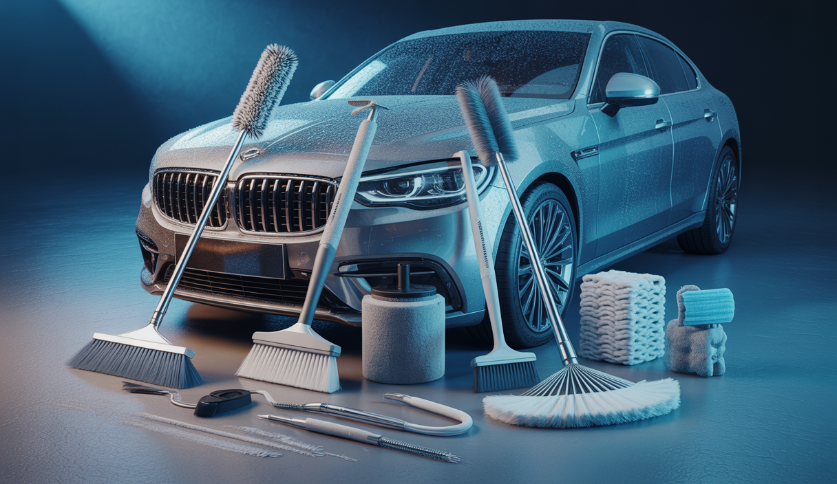 Pinceaux spécialisés et accessoires de detailing automobile pour un nettoyage précis des zones difficiles d’accès d’une voiture à domicile