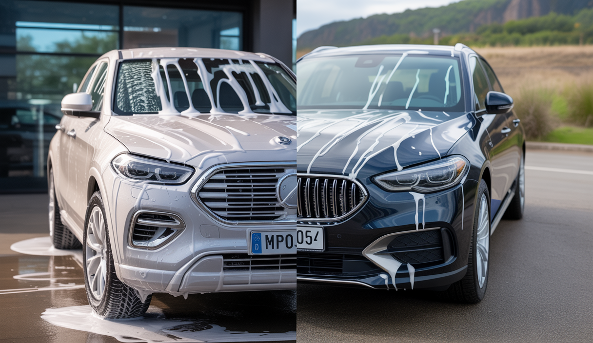 Comparaison entre mousse active et shampooing auto pour le nettoyage de véhicules très encrassés en detailing automobile